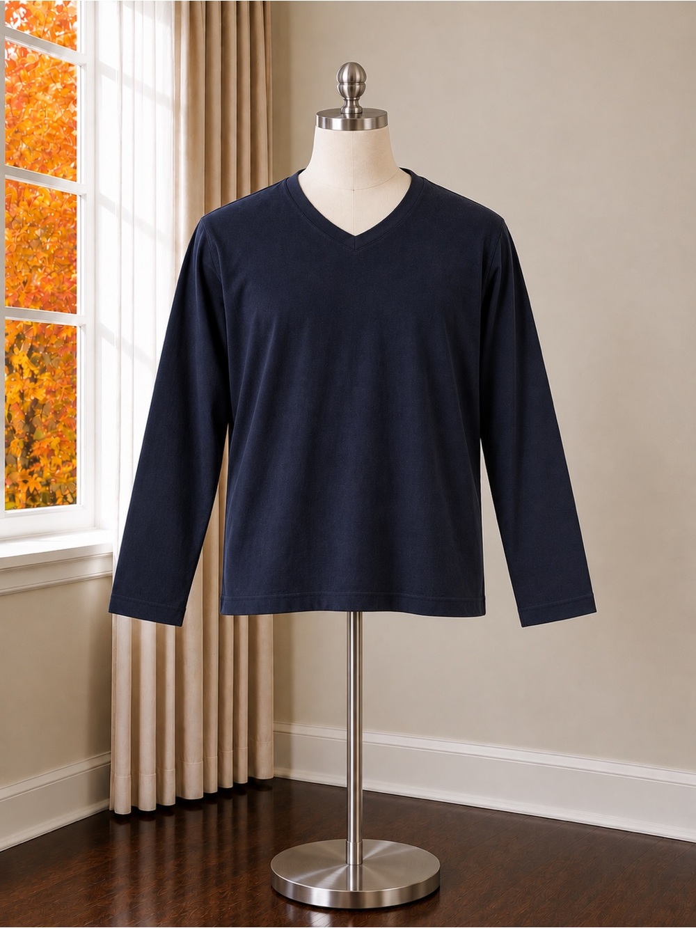 Banana Republic Men's V-Neck Long-Sleeve Shirt - Black
